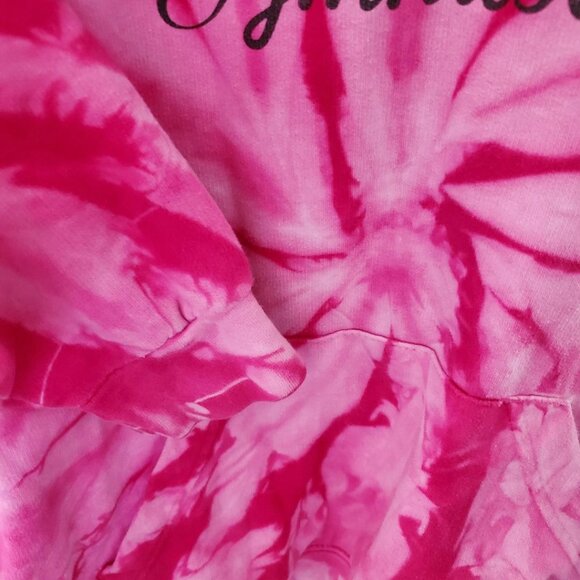 Womens Pink Tie Dye Hoodie Sweatshirt M Love Gymnastics Boho Hippie Athleisure - Picture 12 of 13